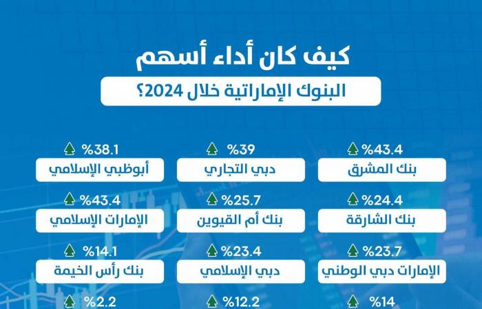 مباشر دبي | إنفوجرافيك.. كيف كان أداء أسهم البنوك الإماراتية خلال 2024؟