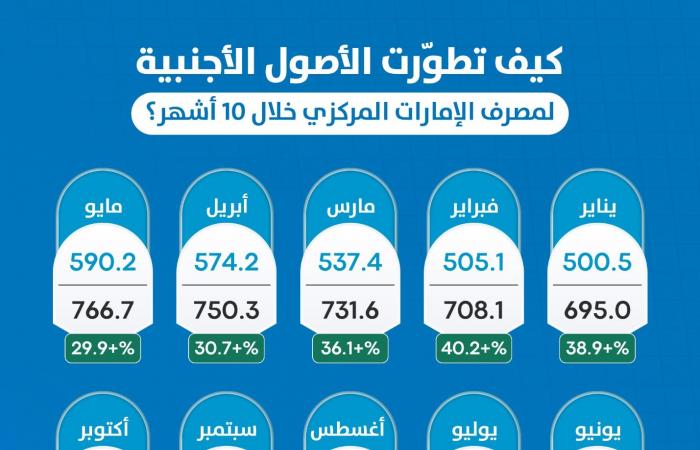 مباشر دبي | إنفوجرافيك.. كيف تطورت الأصول الأجنبية لمصرف الإمارات المركزي خلال 10 أشهر؟