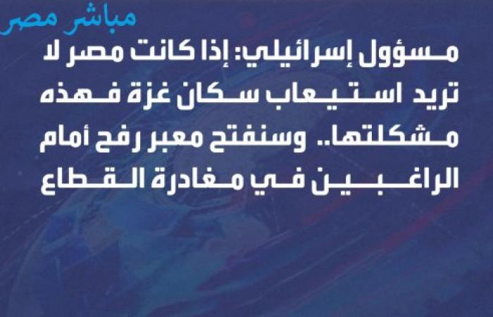 تصريح إسرائيلي يثير الجدل: “على مصر حلّ أزمة سكان غزة.. ومعبر رفح سنفتحه للراغبين في المغادرة”